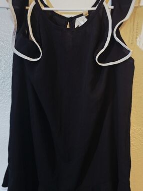 Society Black Camisole with White Trim Ruffle Sleeves